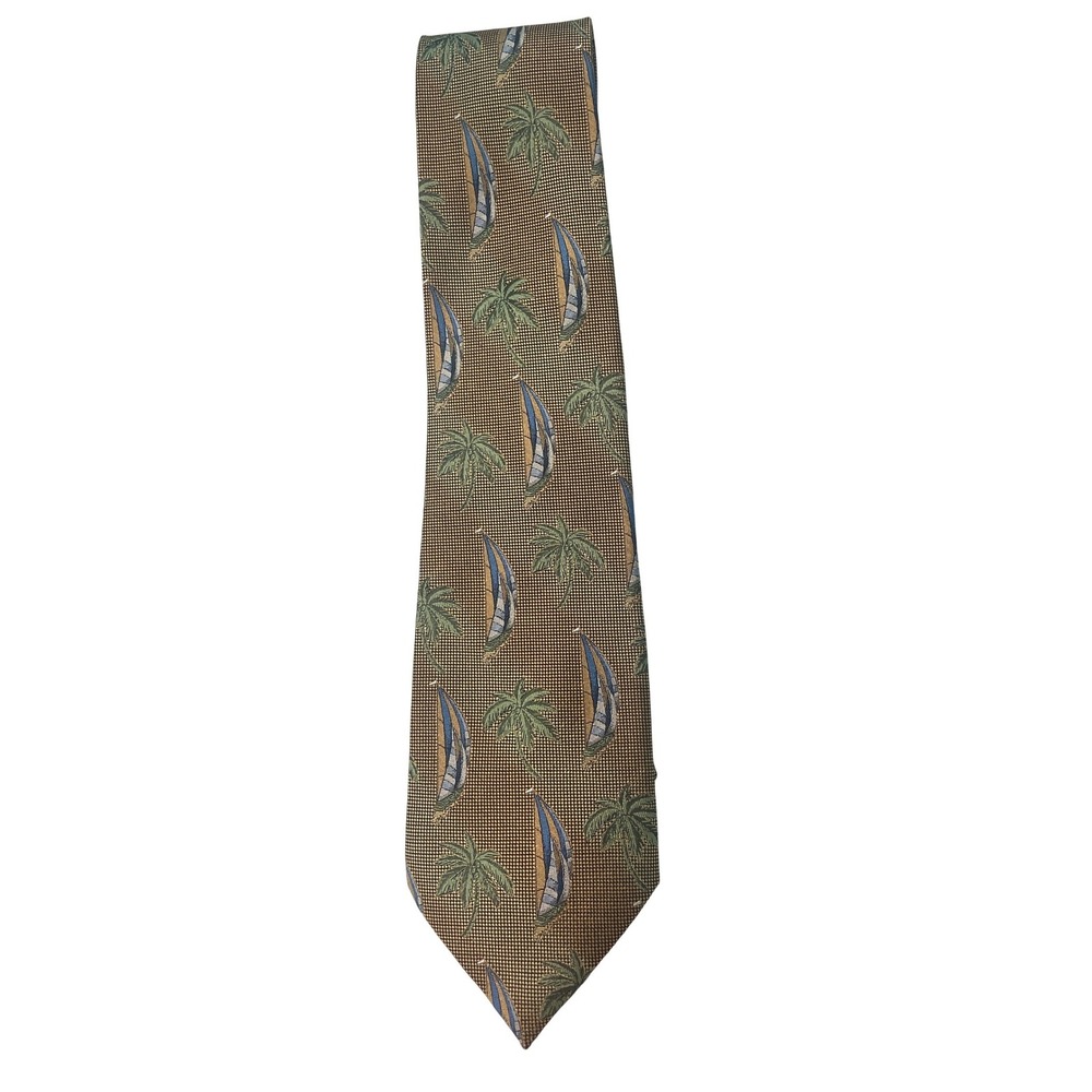 Tango Mens Necktie Palm Tree Sailboat Silk OS Gold Tropical Nautical Summer Tie
